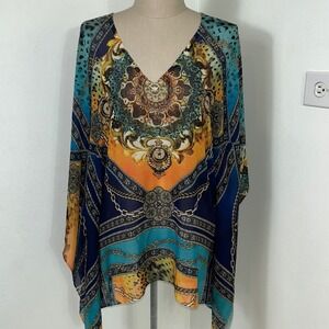 Mushka by  Sienna Rose Kaftan Sheer Baroque Print Bohemian Blouse Top  Size‎ M